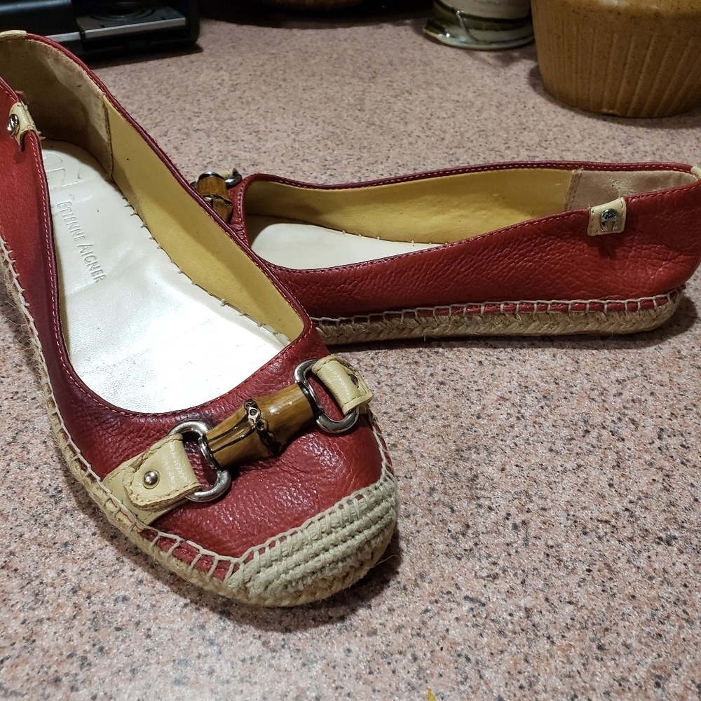 Red leather espadrille flats